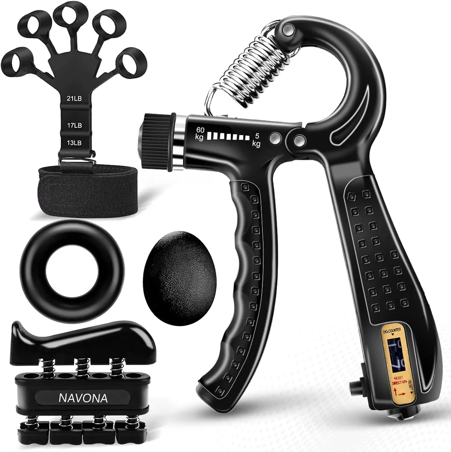 Grip Trainer Kit with Adjustable Hand Gripper & Accessories