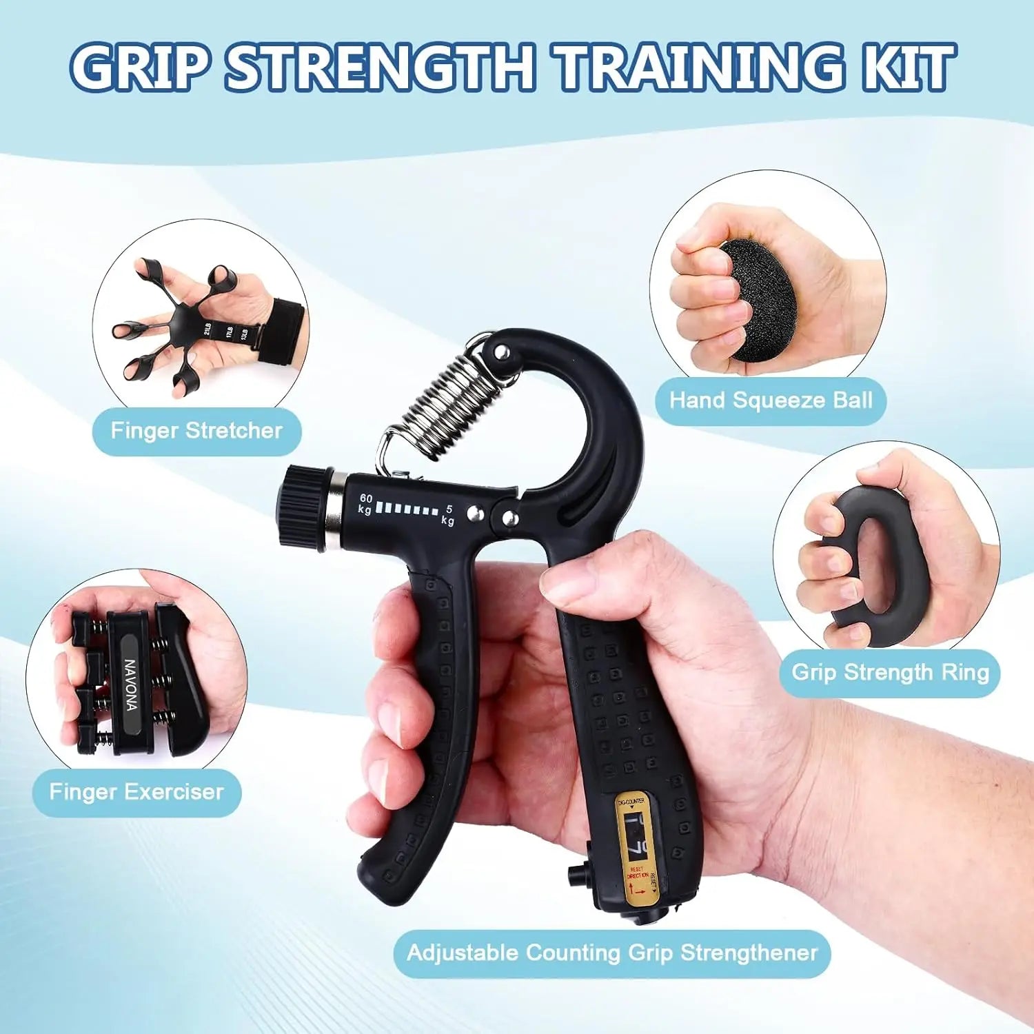Grip Trainer Kit with Adjustable Hand Gripper & Accessories