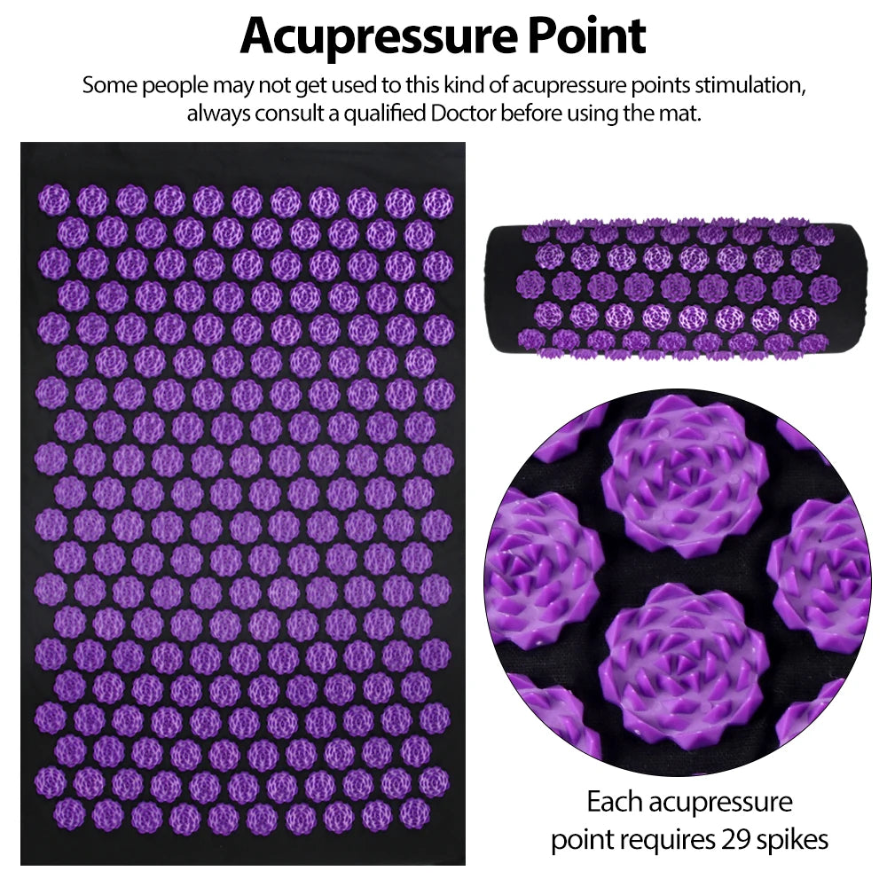 Acupressure Yoga Mat with Kuznetsov Applicator & Spike Cushion