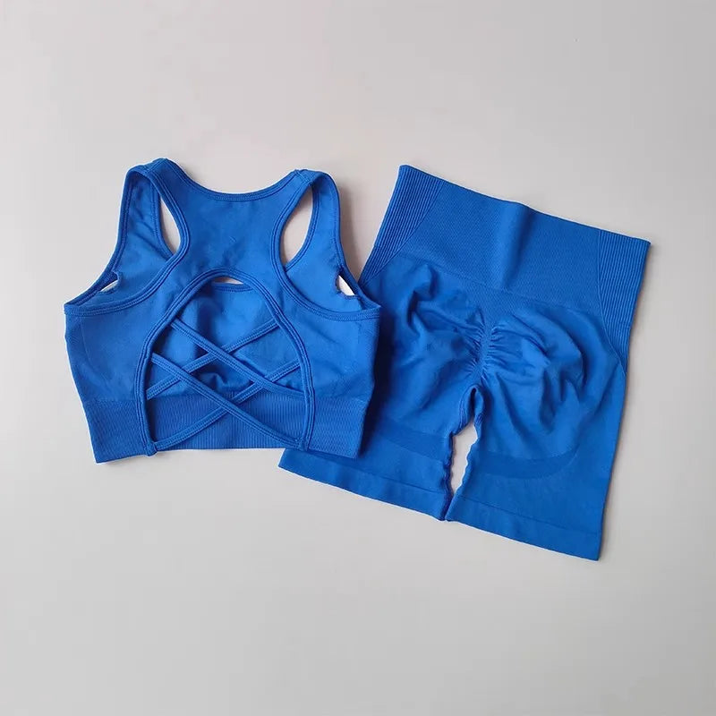 2PCS Women’s Seamless Yoga Set – Sport Bra & High Waist Shorts
