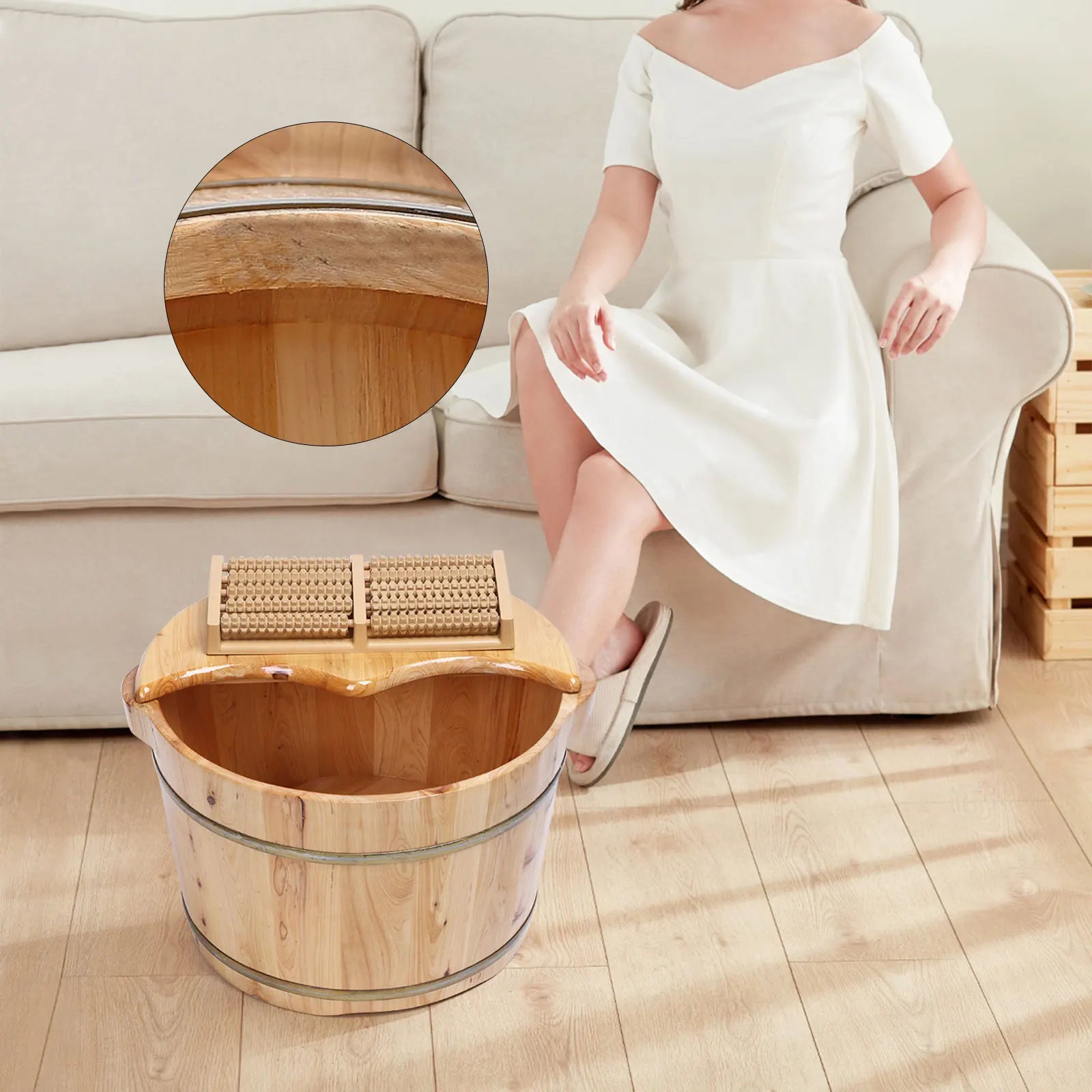 Cedar Wood Foot Bath Tub Set