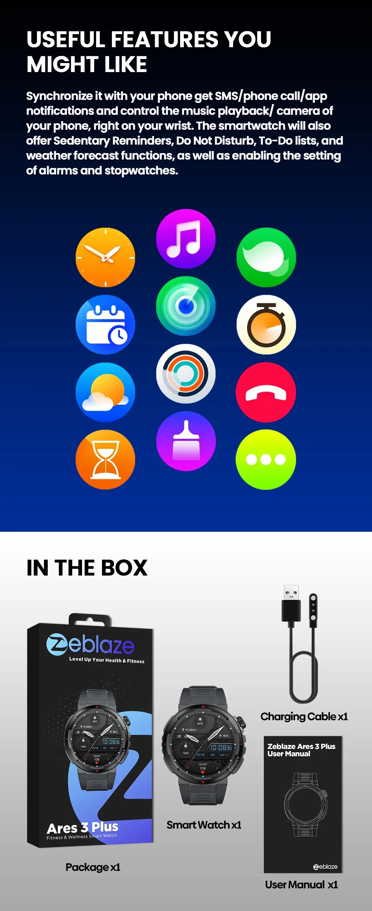 Zeblaze Ares 3 Plus 1.43'' HD AMOLED Voice Calling Smartwatch