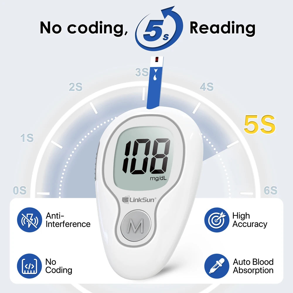LinkSun Blood Glucose Meter G-425-3 with No-Code Test Strips