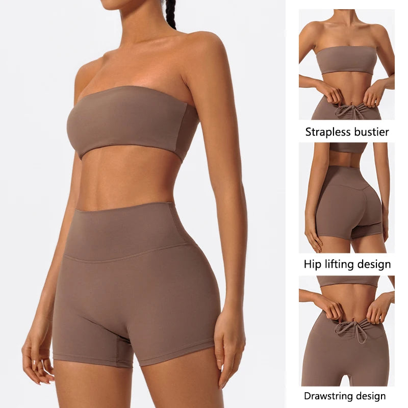 Ctenkevet Women’s 2-Piece Strapless Fitness Set