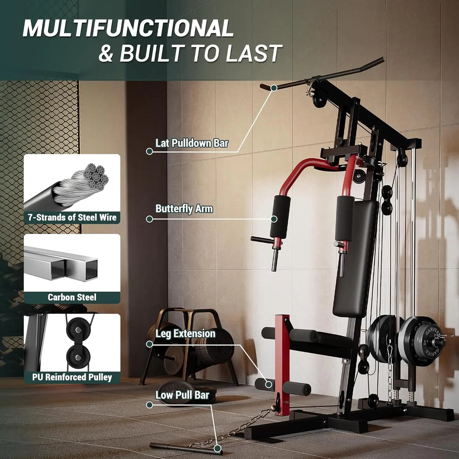 Home Gym Full Body Strength Training Machine with Pulley & Leg Press