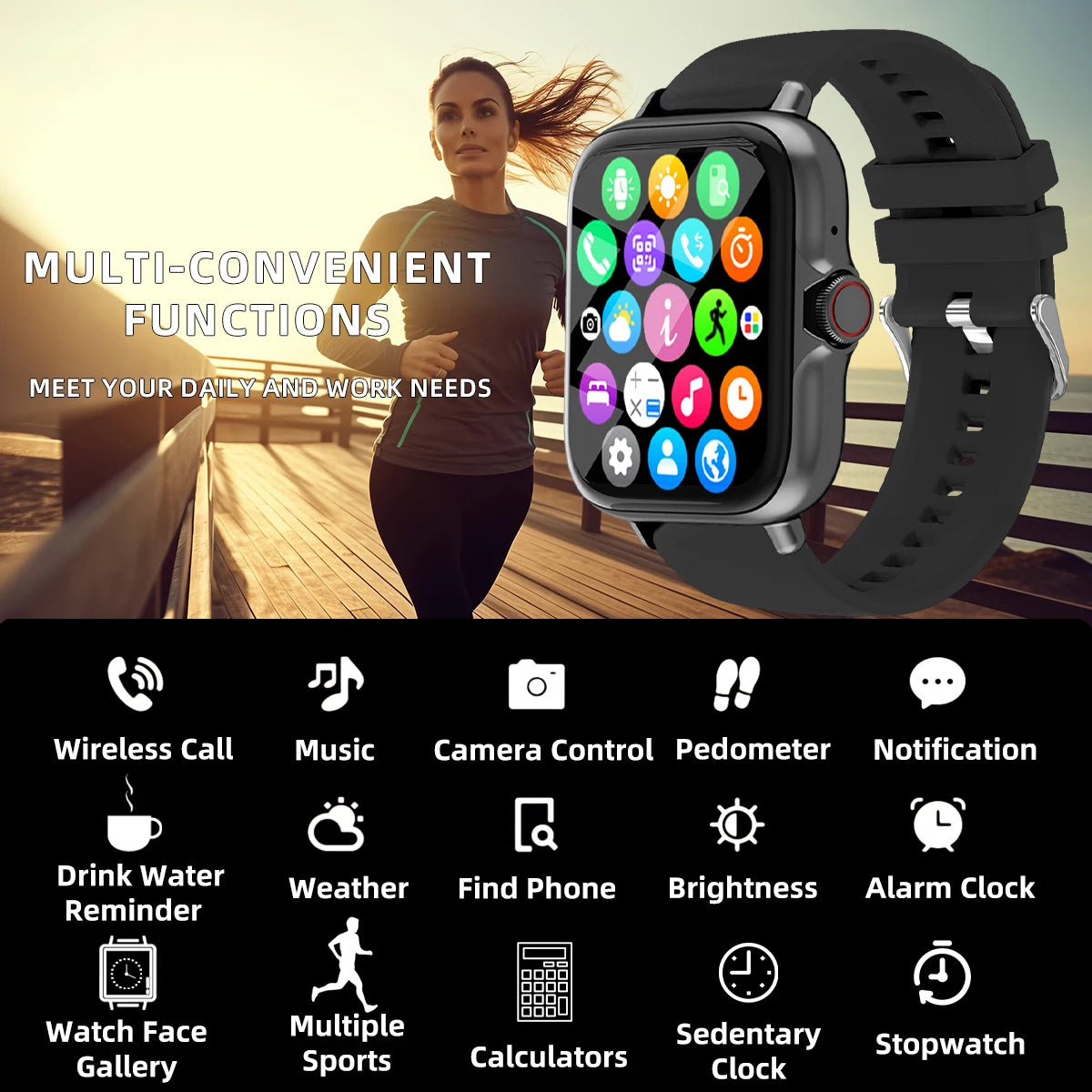 Unisex 1.83'' Waterproof Fitness Smartwatch