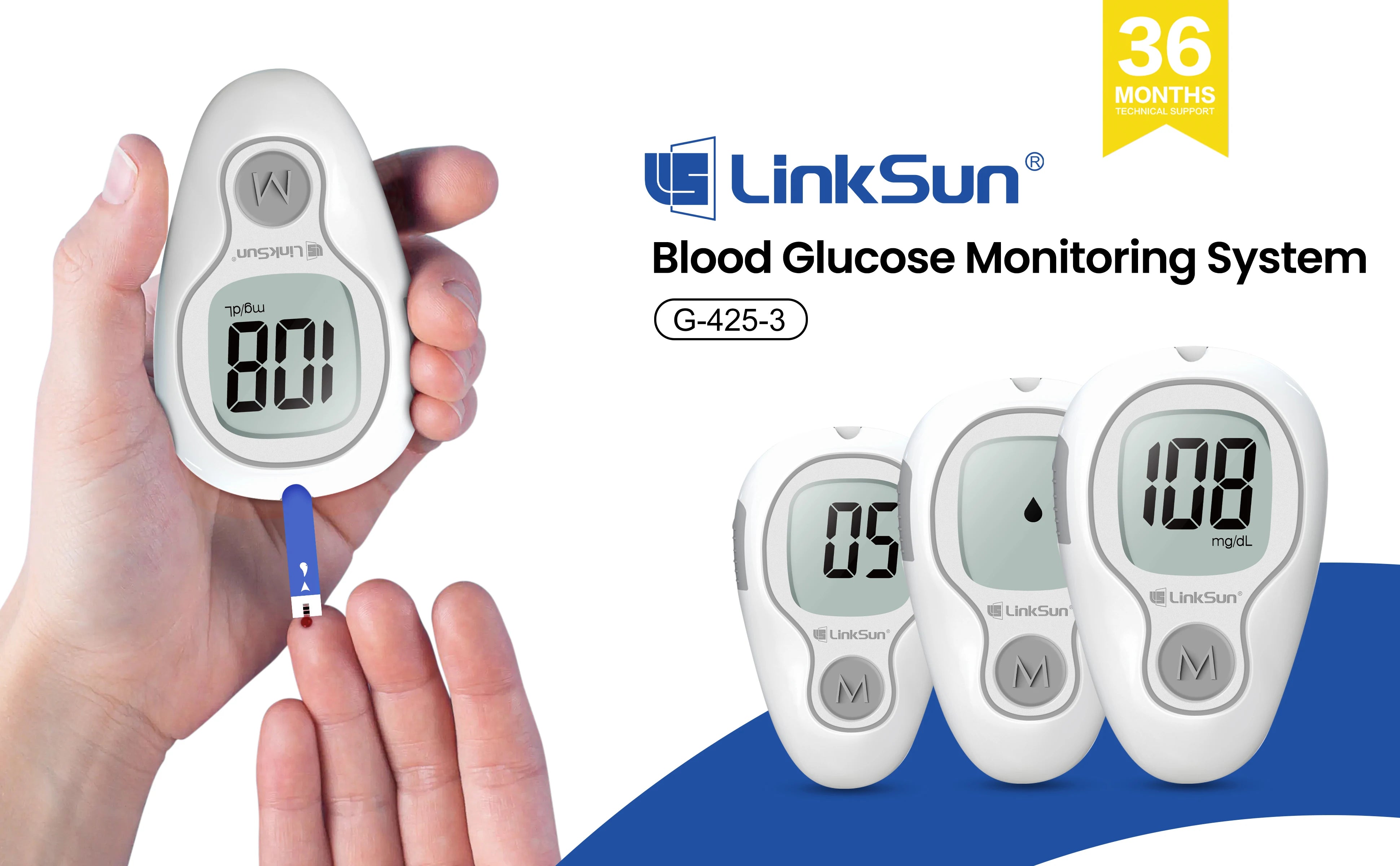 LinkSun Blood Glucose Meter G-425-3 with No-Code Test Strips
