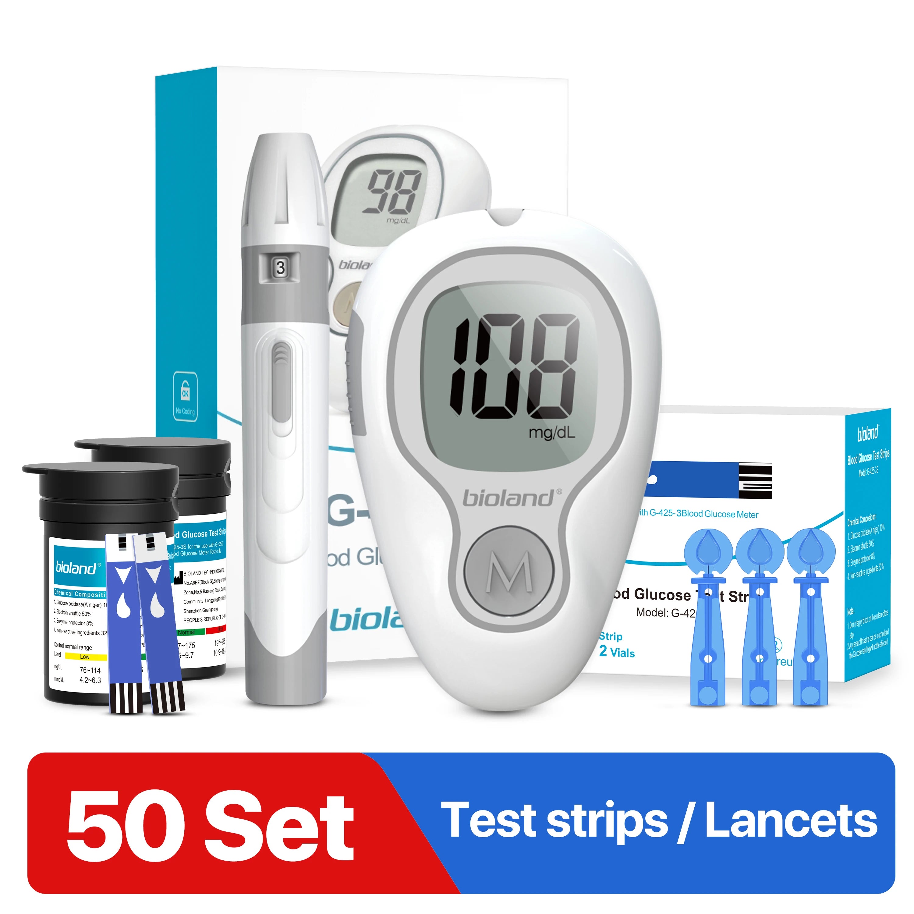 LinkSun Blood Glucose Meter G-425-3 with No-Code Test Strips
