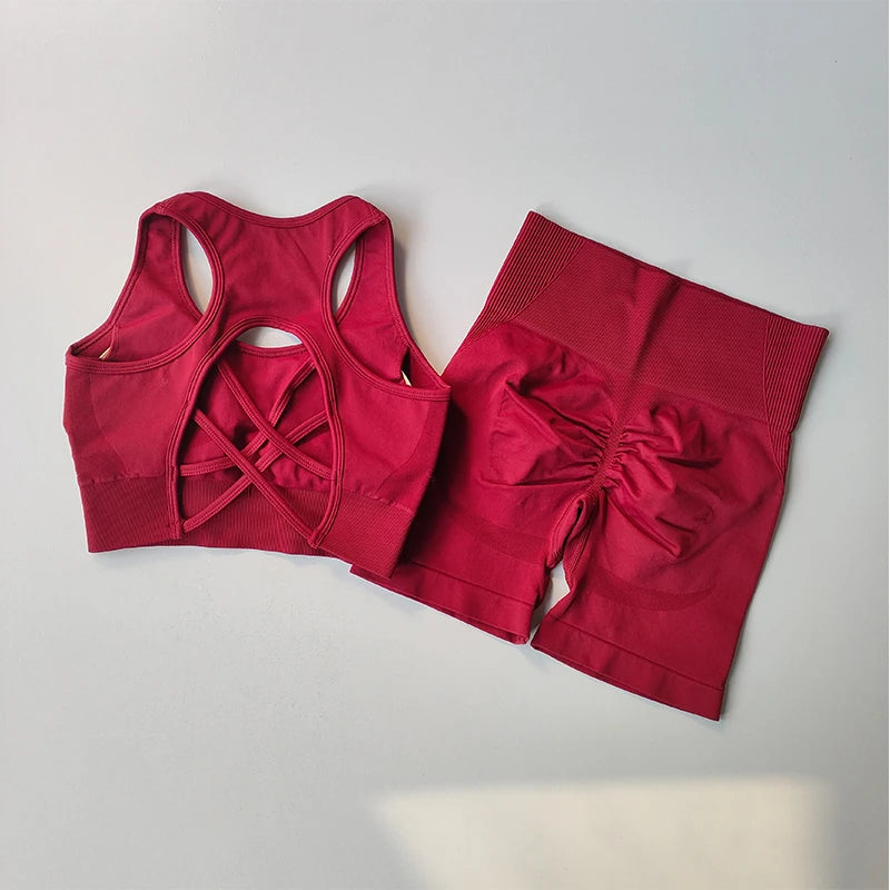 2PCS Women’s Seamless Yoga Set – Sport Bra & High Waist Shorts