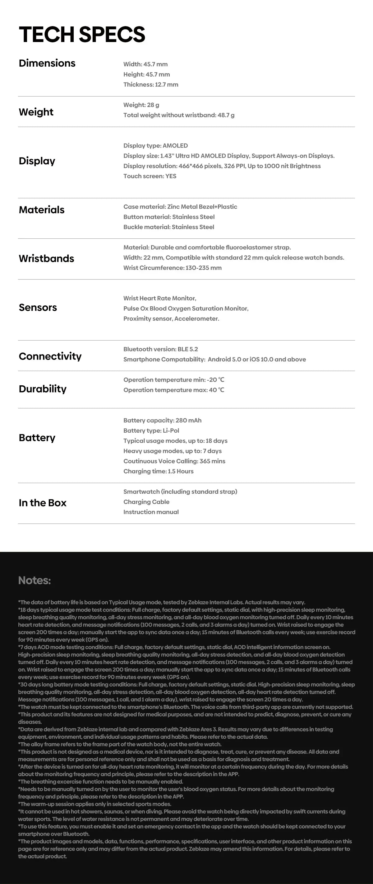 Zeblaze Ares 3 Plus 1.43'' HD AMOLED Voice Calling Smartwatch