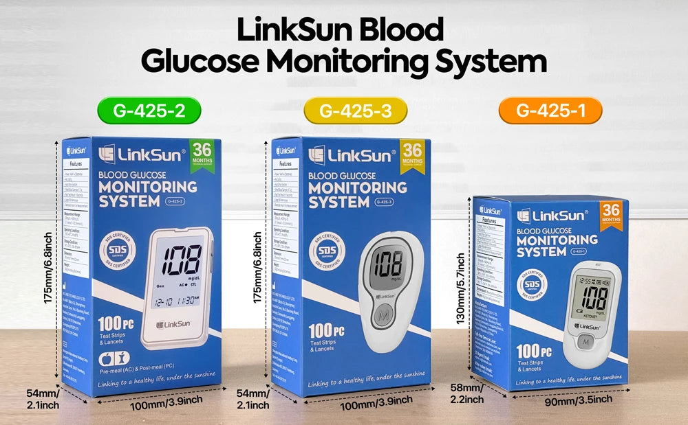 LinkSun Blood Glucose Meter G-425-3 with No-Code Test Strips