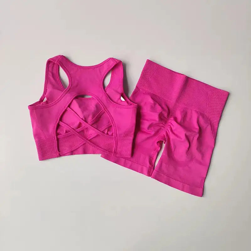 2PCS Women’s Seamless Yoga Set – Sport Bra & High Waist Shorts