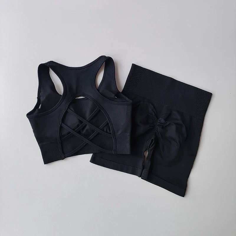 2PCS Women’s Seamless Yoga Set – Sport Bra & High Waist Shorts
