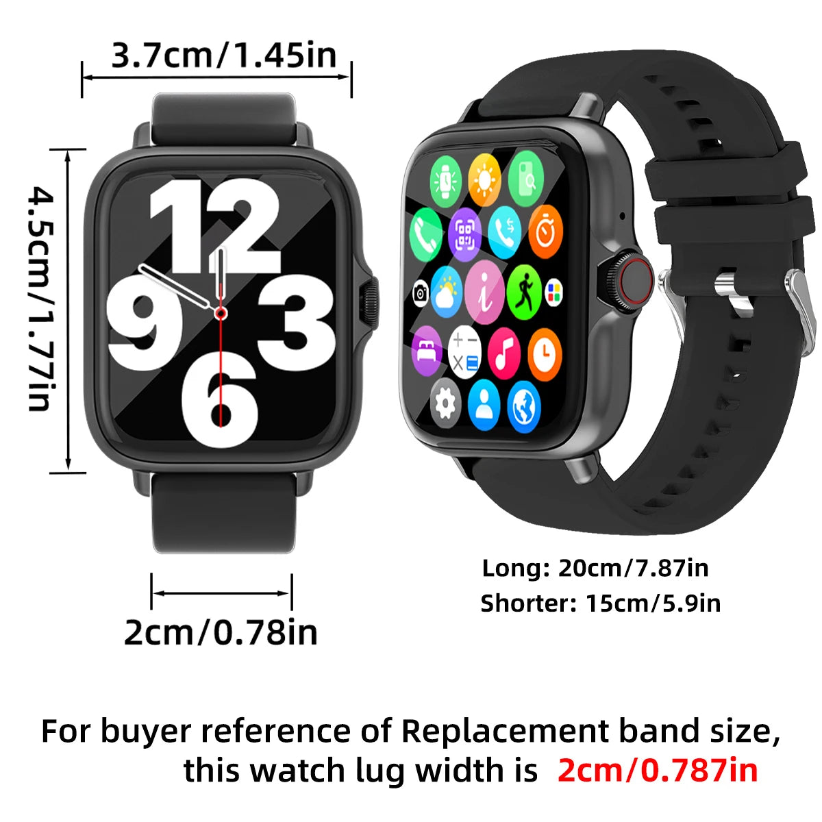 Unisex 1.83'' Waterproof Fitness Smartwatch