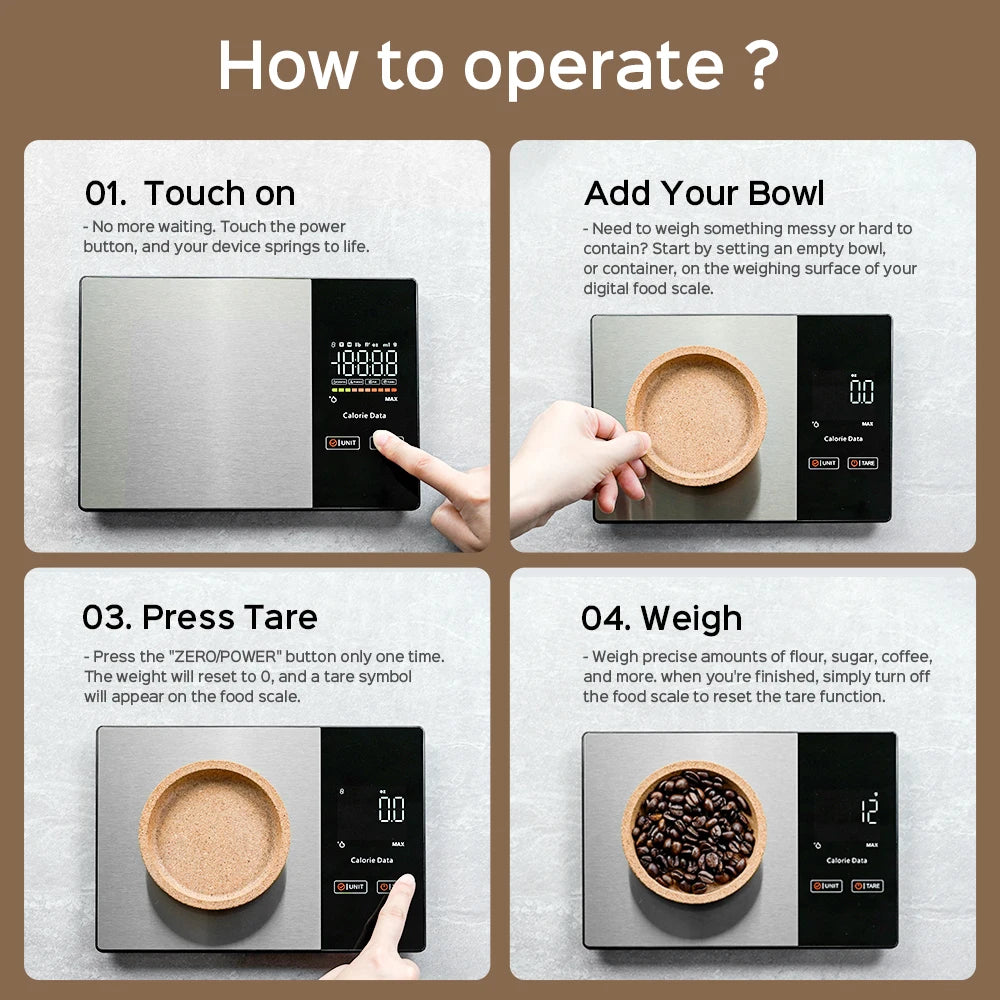 Smart Kitchen Scale 11LB/5kg Stainless Steel