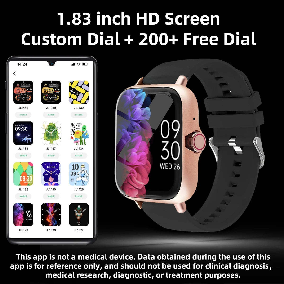 Unisex 1.83'' Waterproof Fitness Smartwatch