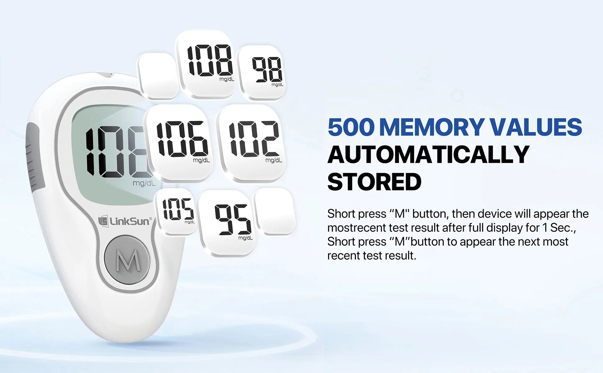 LinkSun Blood Glucose Meter G-425-3 with No-Code Test Strips