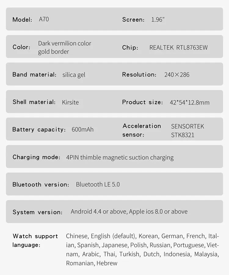 A70 Smart Watch 1.96" Bluetooth Call, Music